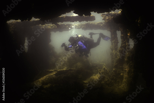 diving in impressive shipwrecks in the caribbean sea © gustavo