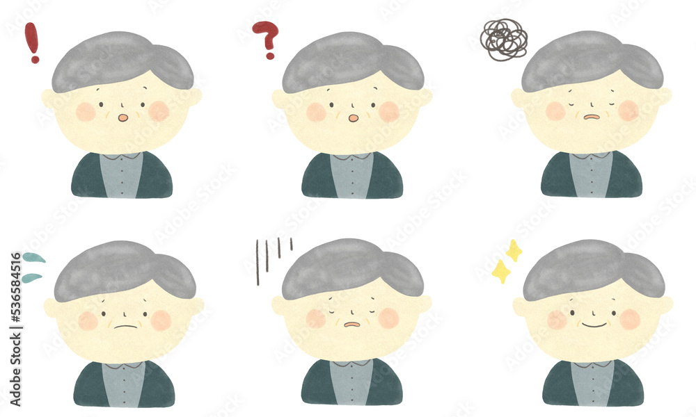 色々な表情をする中高年の男性 手描きイラスト素材 色々な表情をする中高年の男性 手描きイラスト素材