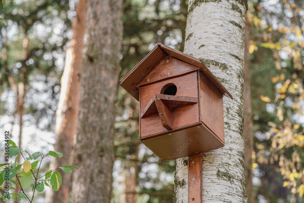 Birdhouse. Closed artificial nesting place for small birds, mainly nesting in hollows
