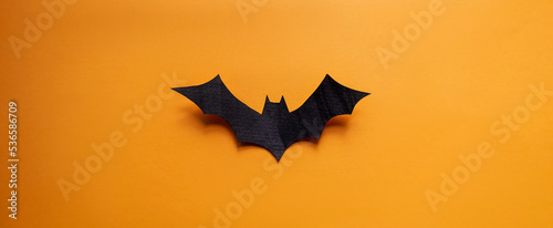 A banner layout for the Halloween holiday. Applications, carving figure in the shape of black bat. View from above