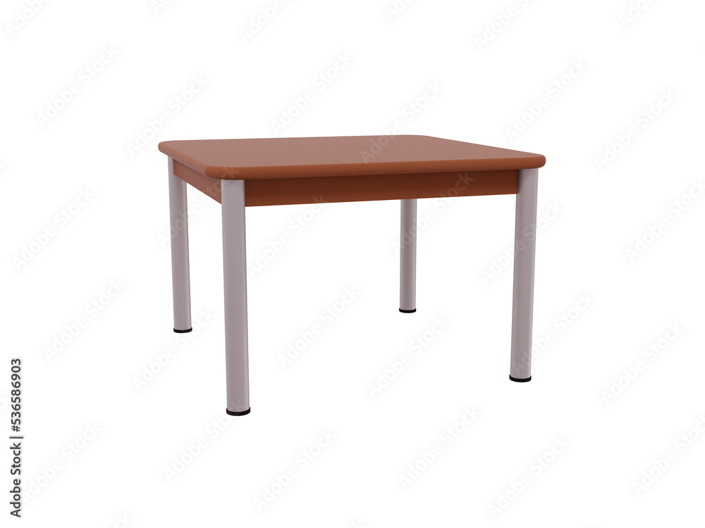 Wooden square table with rounded edges on isolated background. Modern elegant table for kitchen interior. Dark wood texture with old natural pattern. 3D render illustration. Wooden square table with rounded edges on isolated background. Modern elegant table for kitchen interior. Dark wood texture with old natural pattern. 3D render illustration.