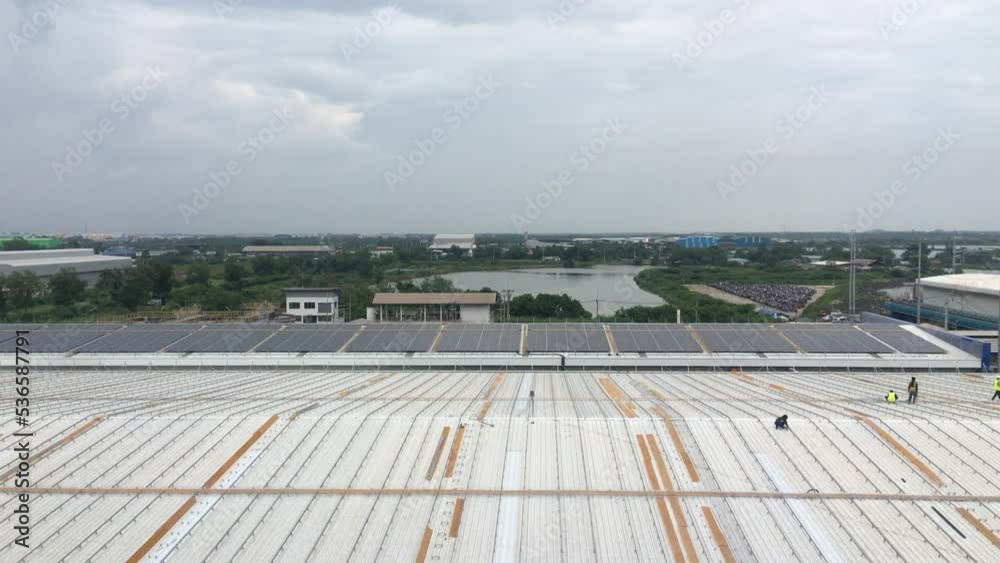 High angle view on solar cell on roof top of factory, Solar power green energy High angle view on solar cell on roof top of factory, Solar power green energy