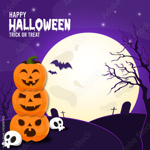 halloween background with pumpkin and bats