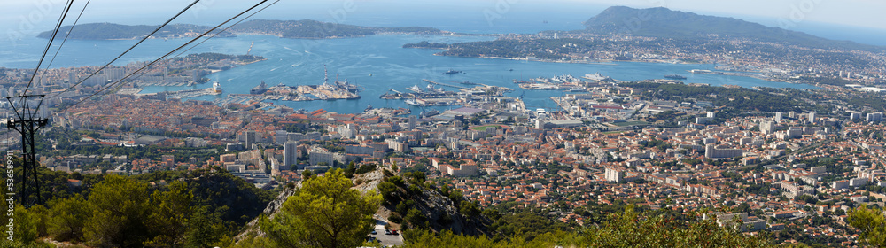 A scenic view of the city of Toulon from a hill called Mount Faron .