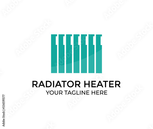 Heating metal radiator, white radiator, modern radiator at home logo design. Central heating system, iron heating equipment in front vector design and illustration.