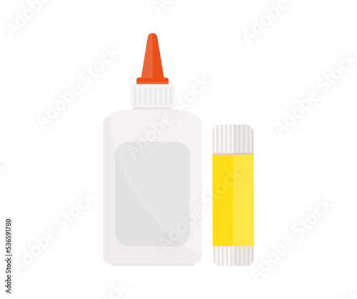 Plastic glue bottle and glue stick logo design. Stationery concept, pva glue bottle, stick vector design and illustration.
