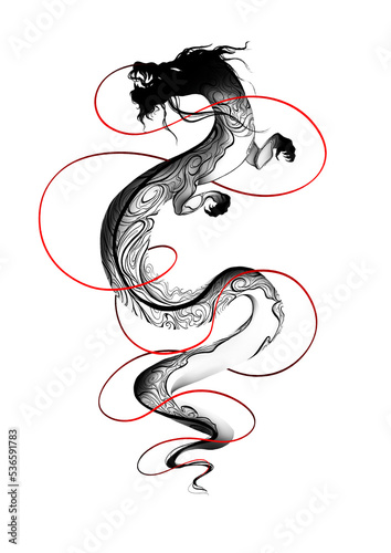 Smok rysunek, tatuaż, chiński smok, projekt tatuażu (ID: 536591783)