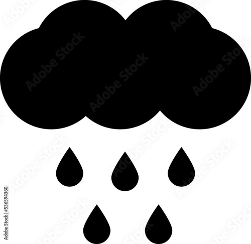 Rain, vector icon. Cloud and rain drops icon in black color.