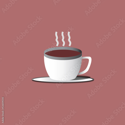 Coffee cup isolated on brownish red background vector template for design, cafe, banner, wall mount