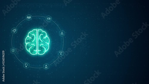 Wallpaper Mural Motion graphic of Blue digital brain LOGO with line connection and data transfer to futuristic icon technology on abstract background concept Torontodigital.ca