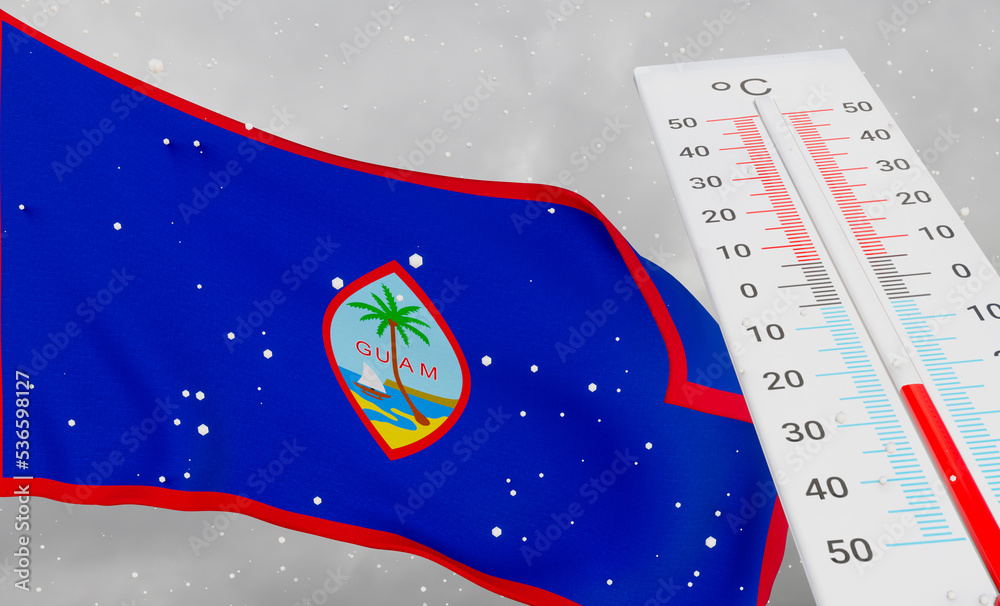 Winter in Guam with severe cold, negative temperature, Cold season in