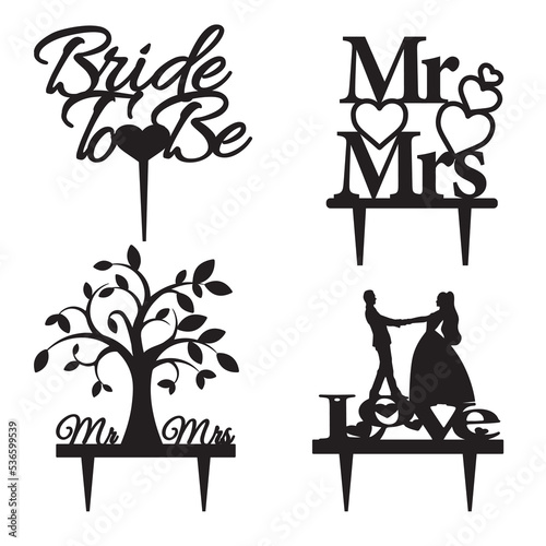 Wedding topper silhouettes, bride and groom, marriage, Love, tree, hearts, Mr, Mrs.