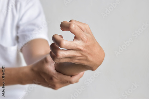 Fingers rigidity, Hand muscles spasm, or Weakness of digits. photo