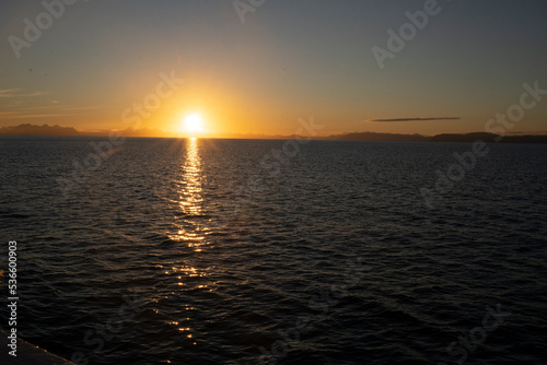 sunset in the arctic coast of Svalbard Islands, Norway