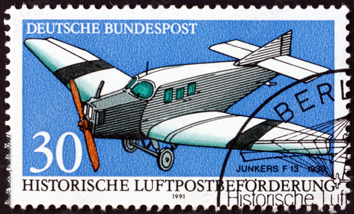 Postage stamp Germany 1991 Junkers F13, 1930, Historic Aircraft