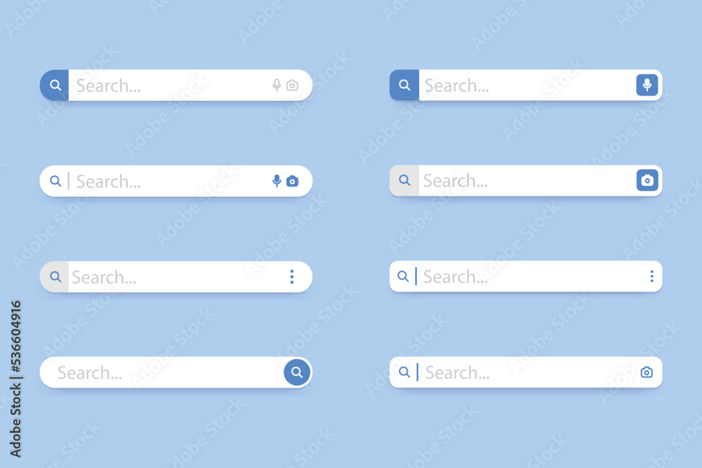 Search bar icon set. Search form with shadow. Ready search bar for web design, app, software and interface design. Address and navigation bar icon. Vector illustration - obrazy, fototapety, plakaty 
