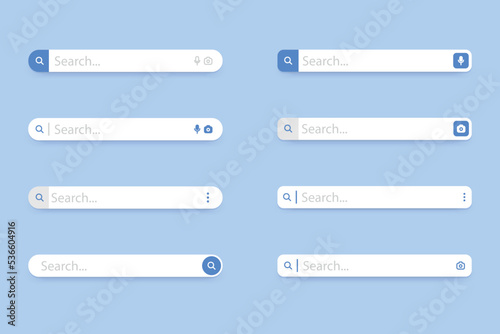 Search bar icon set. Search form with shadow. Ready search bar for web design, app, software and interface design. Address and navigation bar icon. Vector illustration