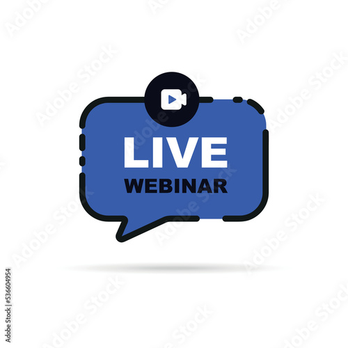 Live webinar button, icon, emblem. Live stream, internet education. Logo concept with play button. Social media webinar. Online conference, distance communication