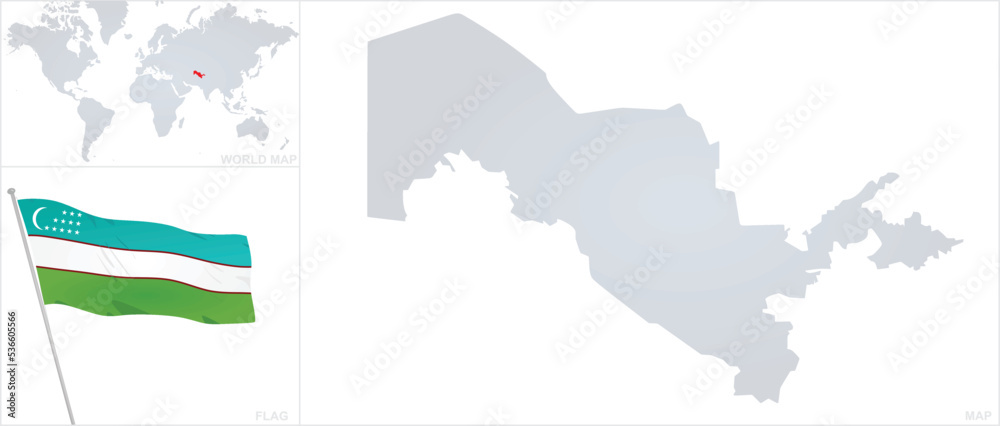Fototapeta premium Uzbekistan map and flag. vector