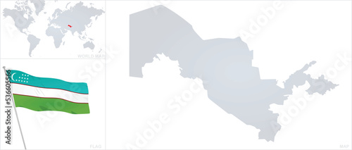 Uzbekistan map and flag. vector