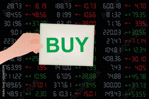 Notice buy in front of stock board
