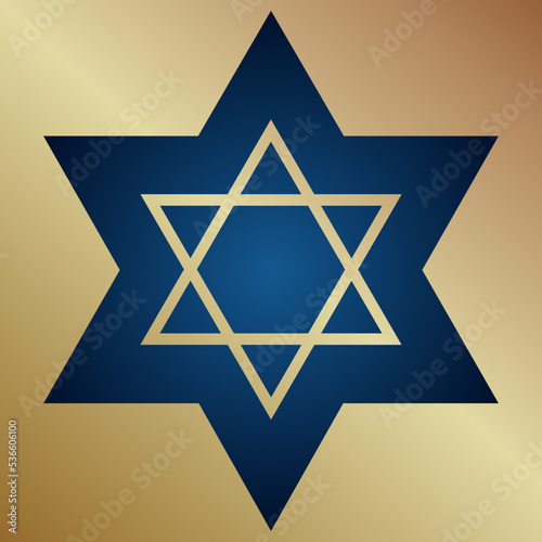 Luxury illustration with star of David on the blue background with golden frame for Hanukkah Jewish holiday. Celebration card, wallpaper or poster.