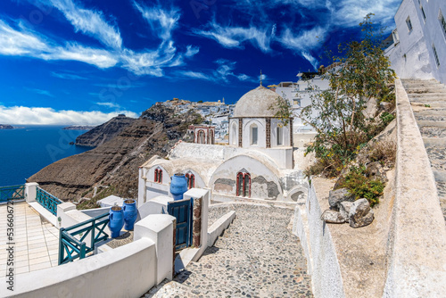 Typical white architecture of Fira, Santorini, Greece
