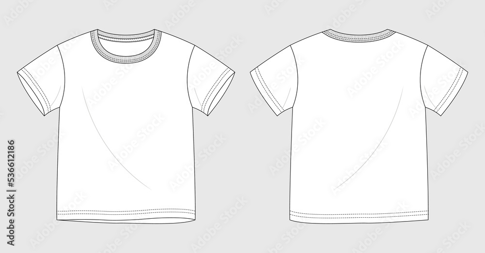 Vector editable CAD technical drawing fashion sketch white short sleeve ...