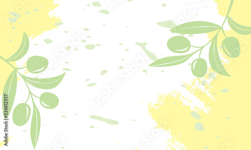 Abstract background with Olives on a branch. Minimalistic style with olives on a branch and grunge texture. Vector template for banner, social media post, poster etc