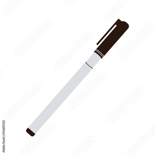 Fine liner tool on white background. Felt-tip pen with closed cap. Ink flow marker. Sharp accessory for drawing, painting, handwriting, calligraphy art. Flat vector illustration eps10