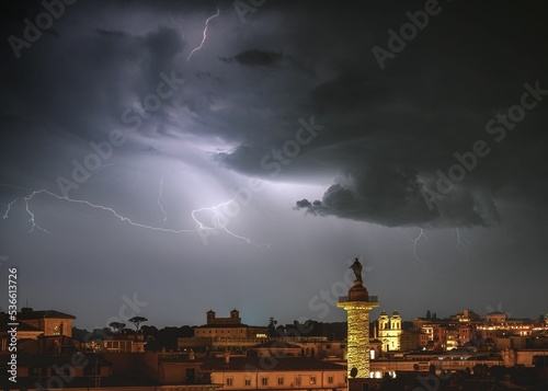 Canvas Print Column of Marcus Aurelius in a thunder storm in Rome, Italy