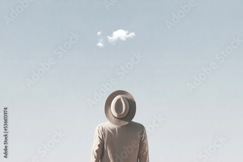 Foto Illustration of man with cloud over his head, surreal abstract concept