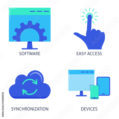 Software as a service benefits flat icon set