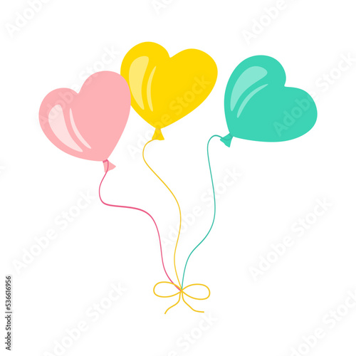 Hearts Balloons with rope. Hearts Balloons for birthday and party. Flat illustration for celebration and carnival. Vector eps10