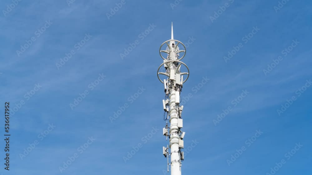 radio 5G information tower in blue cloud sky radio 5G information tower in blue cloud sky