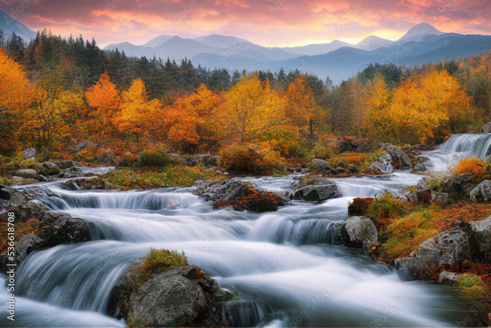 beautiful waterfall in autumn forest beautiful waterfall in autumn forest