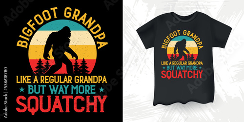 Bigfoot Grandpa Funny Bigfoot Sasquatch Retro Sunset Vintage Father's Day Bigfoot T-Shirt Design