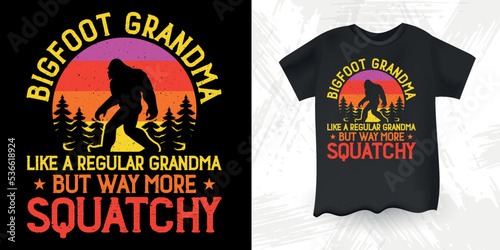 Bigfoot Grandma Funny Bigfoot Sasquatch Retro Sunset Vintage Mother's Day Bigfoot T-Shirt Design