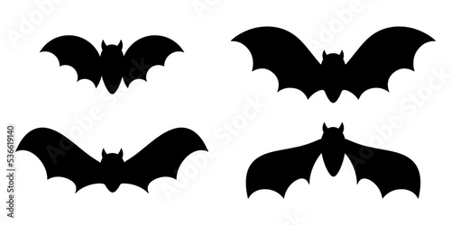 Vector set of bats. Black silhouette illustration isolated on white background. For halloween design  greeting card