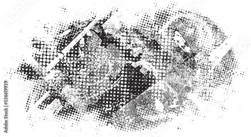 Glitch distorted geometric shape . Noise destroyed logo . Trendy defect error shapes . Glitched frame .Grunge textured . Distressed effect .Vector shapes with a halftone dots screen print texture.