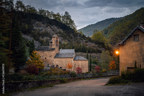 Salau french village in the pyrenees mountain at dusk photo