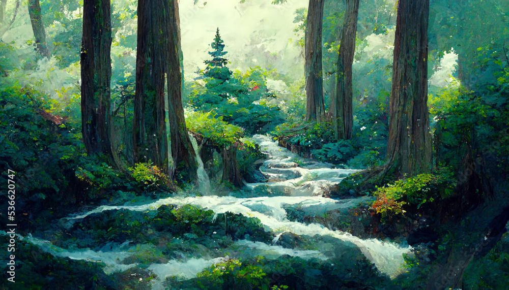 Beautiful happy forest with trees illustration Beautiful happy forest with trees illustration