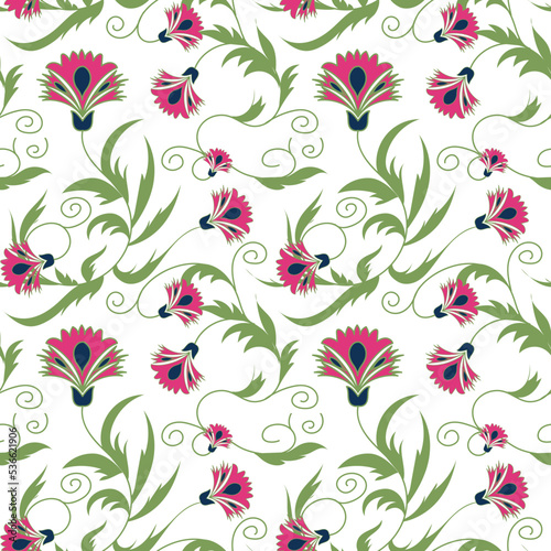seamless pattern with interlacing carnations on a white background. Pattern in the Old Turkic style