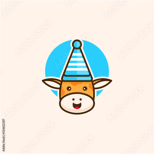 giraffe logo design wearing cute birthday hat