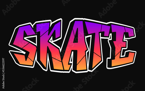 Skate word graffiti style letters. Vector hand drawn doodle cartoon logo skate illustration. Print for poster,t-shirt,tee,logo,sticker concept