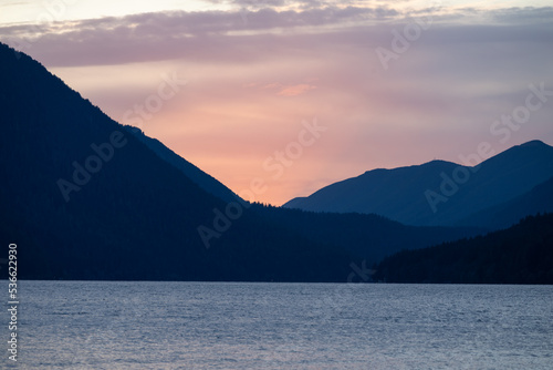 Sunset over Lake Crescent in Olympic National Park photo