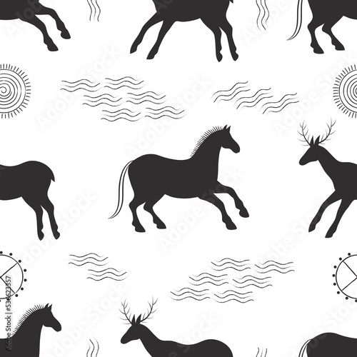 vector graphic seamless pattern with wild ancient animals