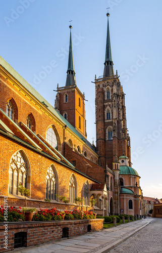 St. John Baptist gothic cathedral on Ostrow Tumski Island at Odra river in historic old town quarter of Wroclaw in Poland