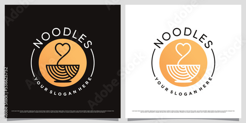 Ramen noodle logo design template with love element and modern concept