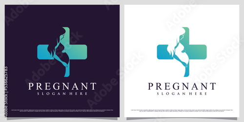 Pregnant women logo design illustration with negative space concept and creative element
